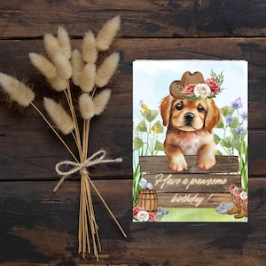 Carte d'anniversaire chiot imprimable | Carte de voeux de chien Pawsome | Carte pliable 5 x 7 cm |  Téléchargement numérique pour les amoureux des chiens