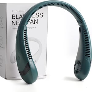 Ventilador de cuello portátil, 5000 mAh, 3 velocidades, refrigeración 360, USB, plegable, sin aspas, recargable para deportes al aire libre (verde)