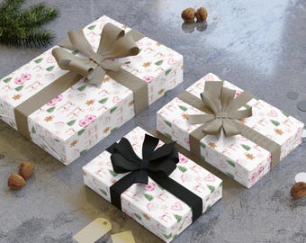 Pink Girly Christmas Bows Gift Wrapping Paper Roll