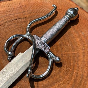 Hand Forged Damascus Steel Damascus Rapier Sword With Leather Sheath Medieval Sword, best wedding gift for him, MASTER swords, gift for him