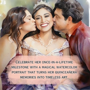 Quinceañera Digital Watercolor Portrait - Sweet 15 Keepsake Gift - Custom Birthday Illustration - Princess Dress Party Artwork
