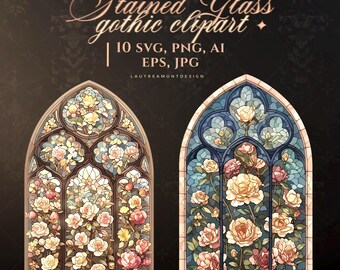 Gothic Stained Glass Window Clipart - Dark Fantasy Art (PNG, SVG, AI)