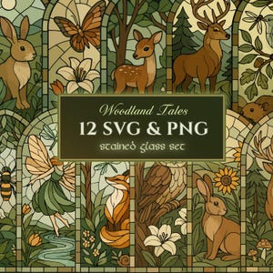 Clipart de vitrales de bosque: 12 archivos PNG y SVG de animales del bosque / Descarga digital para manualidades y uso comercial