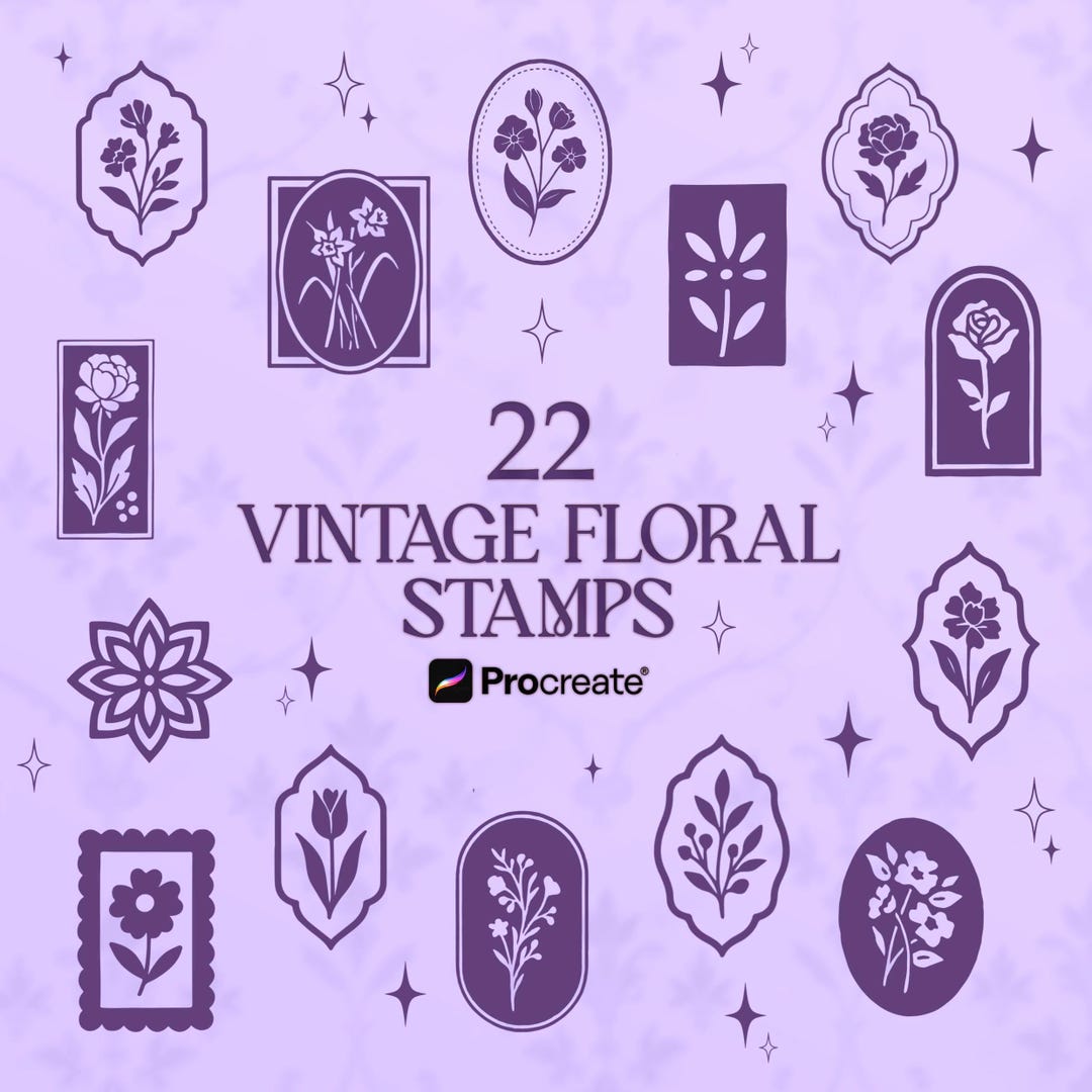 Vintage Floral Stamp Brushes for Procreate: Retro Flower Motifs ...
