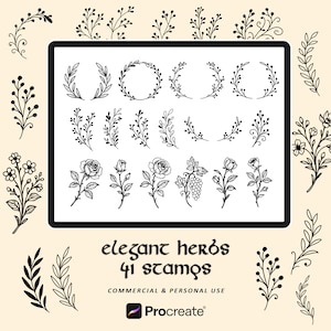 Botanical Procreate Brushes – 41 Hand-Drawn Floral & Herb Stamps, Line Art, Digital Brushes for iPad Drawing and Illustration