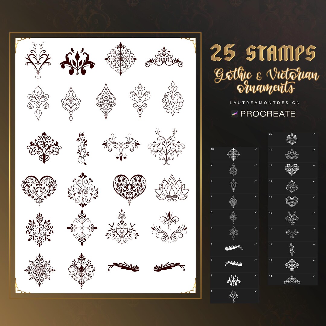 Gothic Procreate Stamp Brushes Vol.2 – 25 Dark Vintage Ornaments for ...