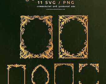 Vintage guldram Clipart: Barock utsmyckade kanter (SVG, PNG)