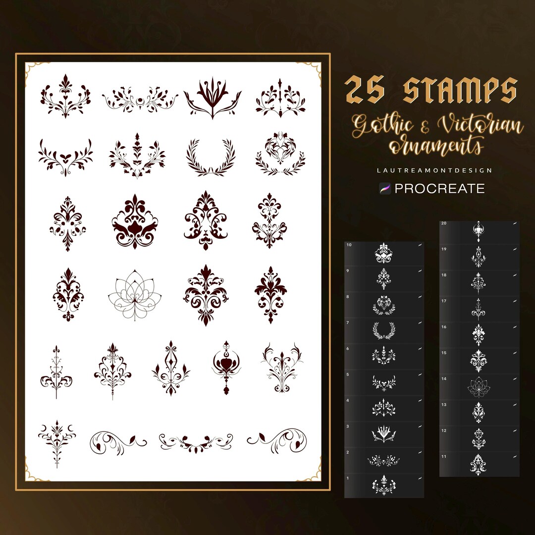 Gothic Victorian Procreate Stamps, 25 Ornamental Brushes, Tattoo Design ...