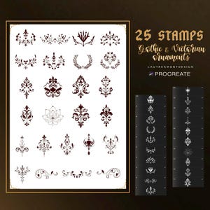 Gothic Victorian Ornament Procreate Stamps: Vintage Clipart Brush Set