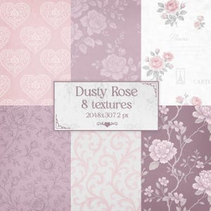 Papier numérique vintage rose poudré - 8 textures florales romantiques pour le scrapbooking, la tenue d'un journal, les cartes et la conception d'arrière-plan