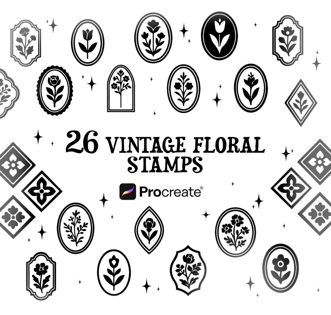 Vintage Floral Stamp Brushes for Procreate: Retro Tattoo Flash Art ...