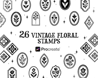 Vintage Floral Stamp Brushes for Procreate: Retro Tattoo Flash Art (Digital Download