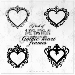 Gothic Herz Clipart PNG - dunkelromantische Rahmen, viktorianische Barockbordüren, Vintage Schwarz SVG & PNG für Einladungen, Schreibwaren, Kunsthandwerk