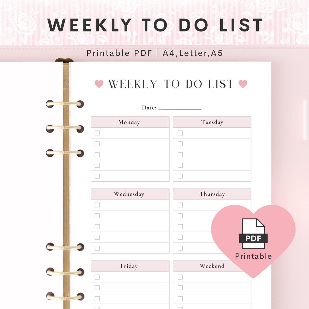 To Do List, Weekly Planner, Printable Digital Planner PDF｜A4, A5 ...