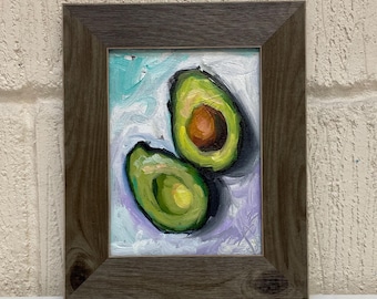オリジナル6x6インチ油絵「アボカド」伝統的な美術作品、室内装飾用