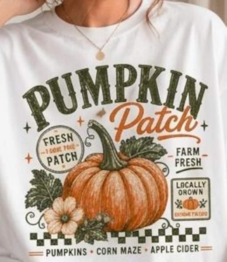 Retro-Kürbisbeet-PNG, Trendiges Herbst-Sublimationsdesign, Vintage-Herbst-Shirt-Design, Herbst-Distressed-PNG, Kürbis-PNG (frisch vom Bauernhof) Bild 4