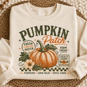 Retro-Kürbisbeet-PNG, Trendiges Herbst-Sublimationsdesign, Vintage-Herbst-Shirt-Design, Herbst-Distressed-PNG, Kürbis-PNG (frisch vom Bauernhof) Bild 2