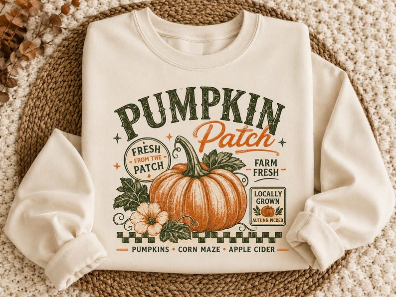 Retro-Kürbisbeet-PNG, Trendiges Herbst-Sublimationsdesign, Vintage-Herbst-Shirt-Design, Herbst-Distressed-PNG, Kürbis-PNG (frisch vom Bauernhof) Bild 2