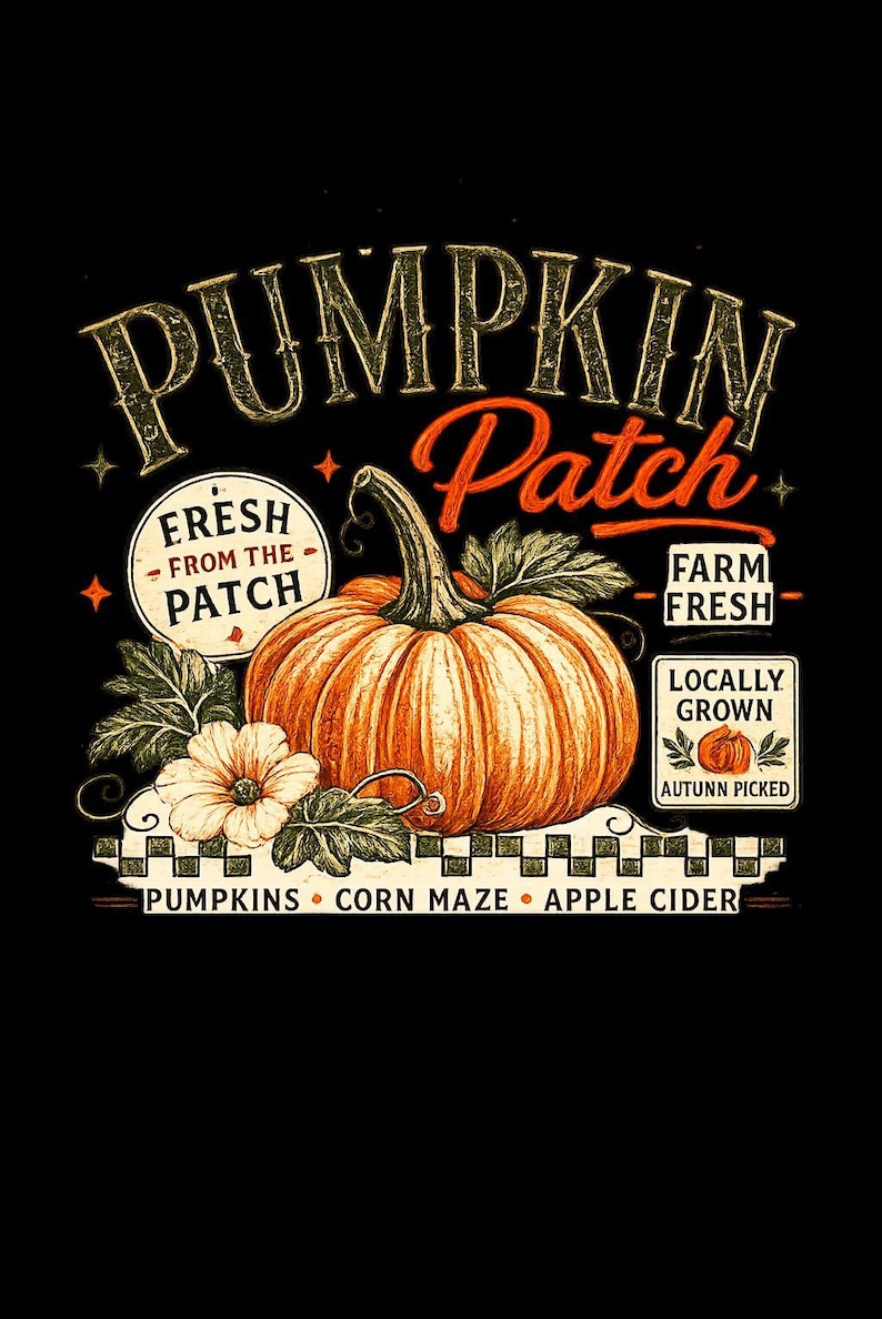 Retro-Kürbisbeet-PNG, Trendiges Herbst-Sublimationsdesign, Vintage-Herbst-Shirt-Design, Herbst-Distressed-PNG, Kürbis-PNG (frisch vom Bauernhof) Bild 5