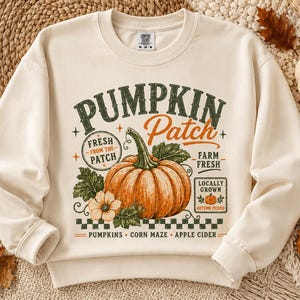 Retro-Kürbisbeet-PNG, Trendiges Herbst-Sublimationsdesign, Vintage-Herbst-Shirt-Design, Herbst-Distressed-PNG, Kürbis-PNG (frisch vom Bauernhof) Bild 3