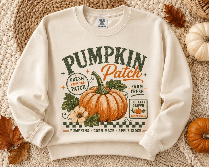 Retro-Kürbisbeet-PNG, Trendiges Herbst-Sublimationsdesign, Vintage-Herbst-Shirt-Design, Herbst-Distressed-PNG, Kürbis-PNG (frisch vom Bauernhof) Bild 3