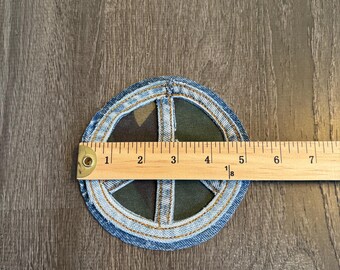 Camo & Denim Peace Patch – Eco-Friendly Sew-On Appliqué, Sustainable Boho Hippie Clothing Repair