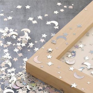 Confeti de mesa con forma de estrella y luna plateadas, decoración para fiestas, regalos de cumpleaños, bodas y novias.