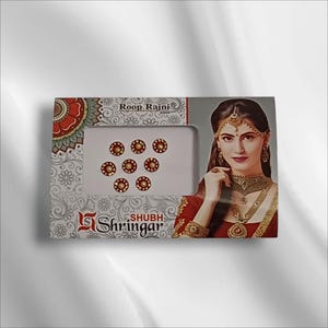 Rot und Gold runde Bindis | Indisches Braut Bindi Set | Traditionelle Stirnaufkleber | Wiederverwendbare Bindis für Hochzeit, Festival, Tanz