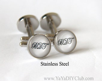 Vintage 1910 rounded oval engraved script cuff links beaded metalwork cursive initials WCG Clark /& Co cufflinks