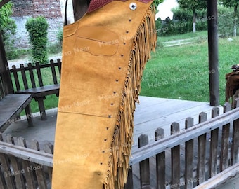 Lederchaps Handgefertigte Westernchaps Wildleder Fransen Cowboy Rodeo Gear Rustikal Festival Ranch Wear