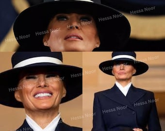 Cappello a cilindro in lana in stile vittoriano di Melania Trump, cappelli da sposa neri e blu navy