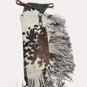 Genuine Cowhide Leather Rodeo Chaps with  Fringe – Western Show Chinks – Custom Handmade Cowboy Cowgirl Rodeo Gear – Unique Ranch Wear