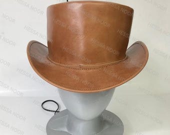 Leather Top Hat -Gothic Style Cosplay Events Brown Handmade with 100% Cowhide Halloween Hats