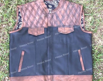 Motorcycle riding Biker leather Vest born to ride Handmade  Moto Club Diamond Cut Style