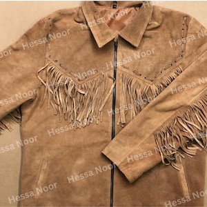 Chaqueta de cuero de gamuza con flecos estilo western para mujer, estilo vintage con costuras, estilo vaquera occidental, con flecos