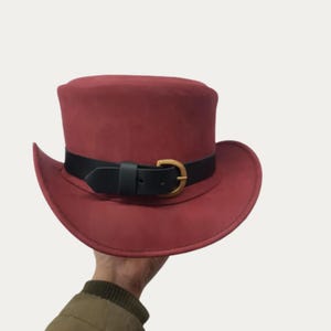 Handgemaakte leren hoge hoed – Steampunk Victoriaanse gotische hoed – Cowboyfestival-cosplayhoed voor mannen en vrouwen – Aangepaste kleuren beschikbaar