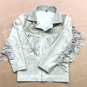Chaqueta vaquera con flecos de ante auténtico marrón para mujer, hecha a mano, estilo western, para festivales y festivales.