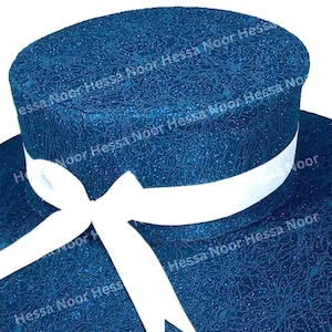 Melania Trump Inauguration Inspired Zwart/Blauwe Hoge Hoed | Steely-modestatement | American Design vilten hoed dames lycra tule stoffen