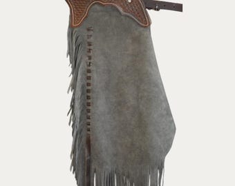 Leather Rodeo Chaps Hand Tooled Custom Made Suede Chinks Rough Out/R Bar K
