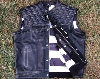 motorcycle riding Leather biker vest  Handmade born to ride Moto Club Diamond Cut