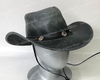 Cowboy Leather Hat Western with Chin Strap