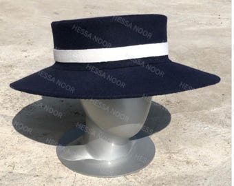 Cappello a cilindro in lana a tesa larga da donna con fascia bianca – Elegante cappello da cerimonia