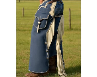 Leather Chaps Western Rodeo chinks Cowboy Gear with Fringe