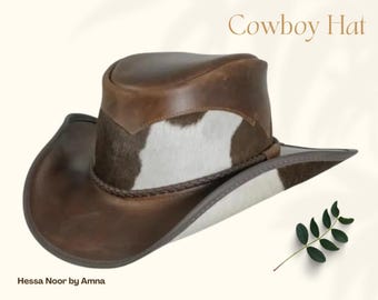 Brown Leather Cowboy Hat Ranch Style  rodeo hats with Cowhide Steampunk western fashion