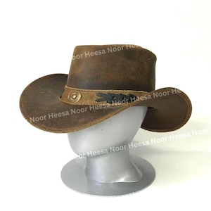 Men&#39;s Hat Foldable Waterproof Outdoor Headwear for Adventurers. Leather Bush Hat Full Grain Leathers by Wombat - Personalization Options.