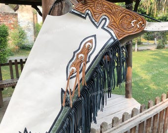 Hand-Tooled Leather Rodeo Chaps | Custom Western Chap | Fringe Bull Riding Gear.