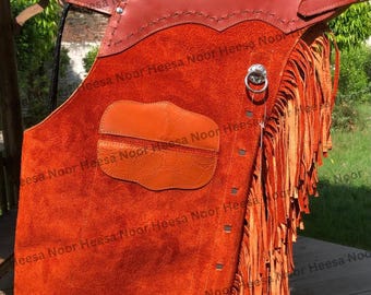Handmade Leather Chaps Suede Fringe Rodeo Gear with western chap  or Ranch Wear