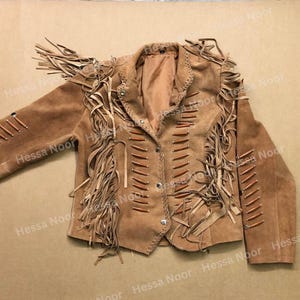 Women&#39;s Fringe Leather Jacket, Brown Suede Leather Jacket, Ladies Leather jacket, Fringe Jacket, Western Jacket/ Gift for her. Easter Gift