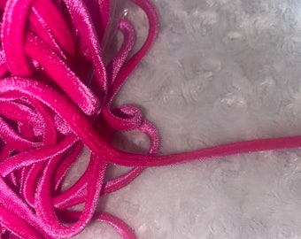 5 yards bubblegum hot Barbie pink velvet fabric minimal stretch tubular spaghetti cord cording 1/4" wide