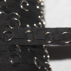 3 yards Black twill tape sliding silver metal O D Ring Rings sewing tape Goth Corset 3/4" wide